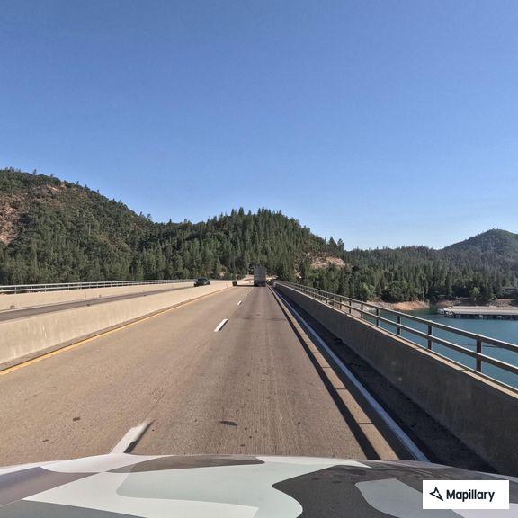 Concrete hazard on Pit River Bridge lane two