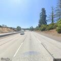 Traffic cone blocking eastbound I-580 lane