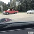 Reckless white pickup nearly hits oncoming vehicle