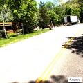 Large boulder obstructing lane near resort