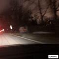 Tree leaning on power line and vehicles