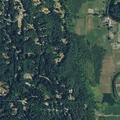 Camper pushed near restrooms at RV campground