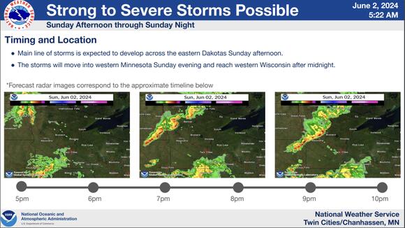 Severe storms roll into Minnesota Sunday, with more possible Tuesday