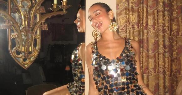 dua lipa silver dress Paco Rabanne, Dua-approved sparkle  Rent @DuaLipa's dress for the party  season  Disco dress, Sequin dress, Silver dress, Gold dress, Party outfit,  Going out, Birthday dress, OOTD, Pinterest, Aesthetic, Dua Lipa