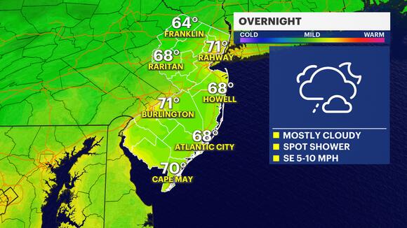 Overnight rain, mostly cloudy and muggy Monday in New Jersey