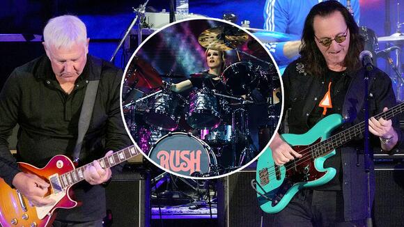 Rush's Alex Lifeson and Geddy Lee perform with new drummer Anika Nilles ...