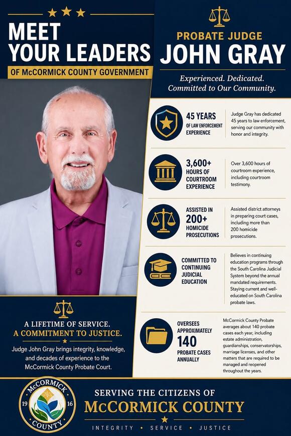 Probate Judge John Gray Serves McCormick County - NewsBreak