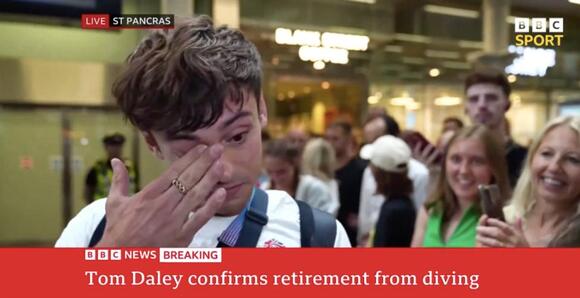 Tom Daley breaks down in tears as he retires live on BBC after ...