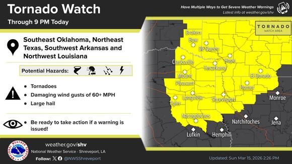 Tornado watch in effect for northeast Texas until 9 PM - NewsBreak