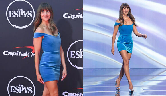 alison brie blue dress Alison Brie in Alex Perry Resort 2025 at the 2025 ESPY Awards in Hollywood,  California. (July 16, 2025) : r/whatthefrockk