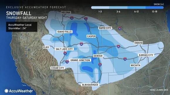 Snow to accompany Arctic air surge from Rockies to Plains, Midwest