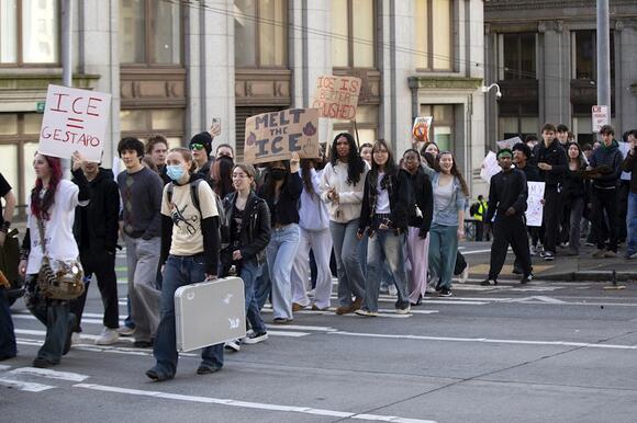 ‘ICE out!’ Seattle students gather downtown to protest federal ...