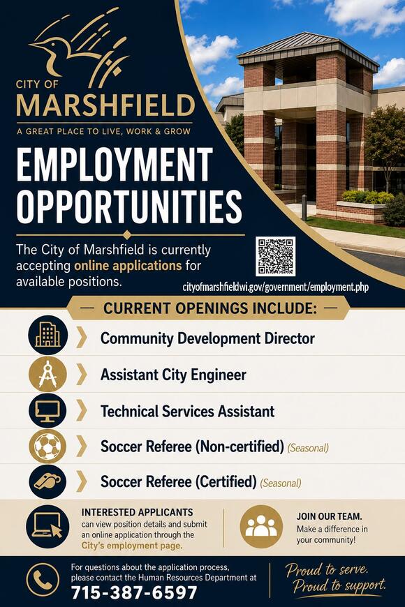 Marshfield hiring for multiple city positions - NewsBreak