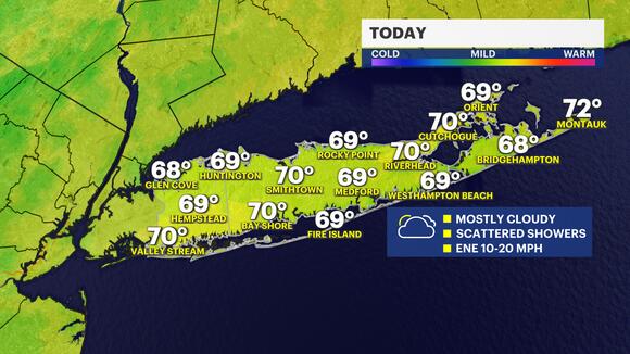 Scattered showers with dry periods through the day and highs in the 70s ...