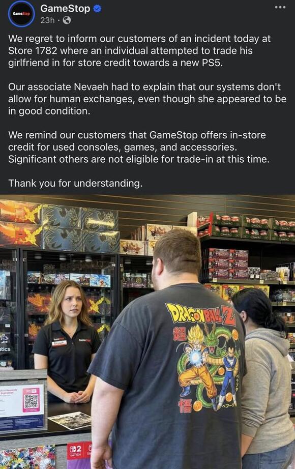GameStop Jokingly Claims Man Tried to Trade Girlfriend for Store Credit ...