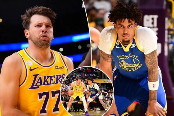 Lakers’ Luka Doncic hits halfcourt shot, chirps at Warriors’ Yaxel Lendeborg