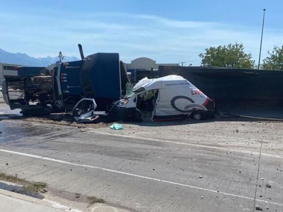 VIDEO: Semi truck crushes van after flipping in South Salt Lake