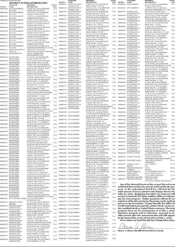Greenbrier County CLASS III0 LEGAL OFFICIAL DELINQUENT LIST