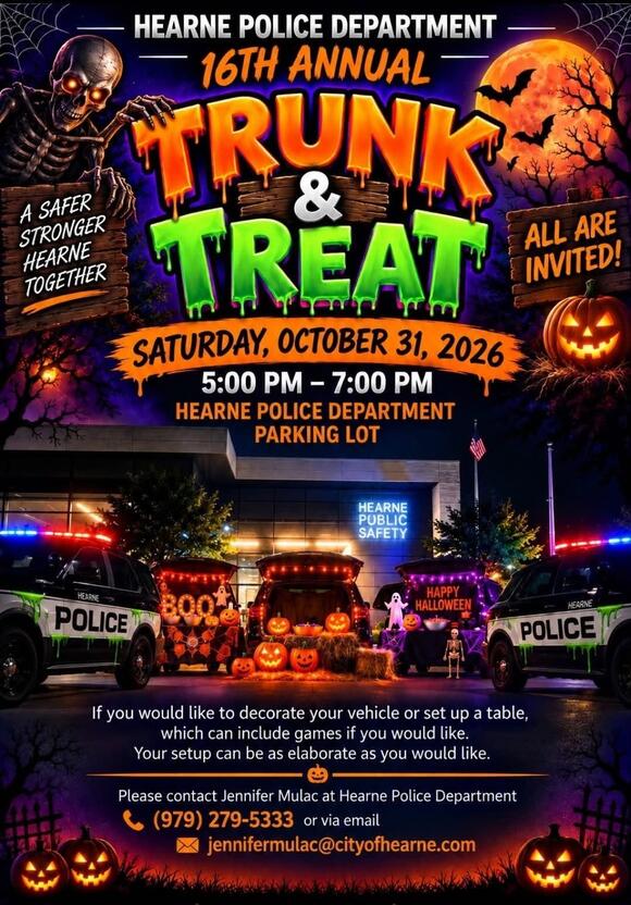 Hearne Police to Host 16th Annual Trunk or Treat - NewsBreak
