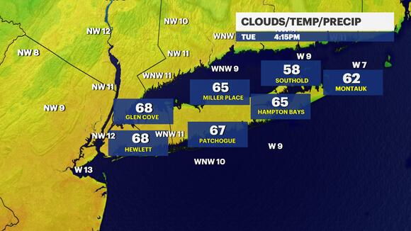 Mostly sunny with highs near 70 for Tuesday; chance for rain by midweek