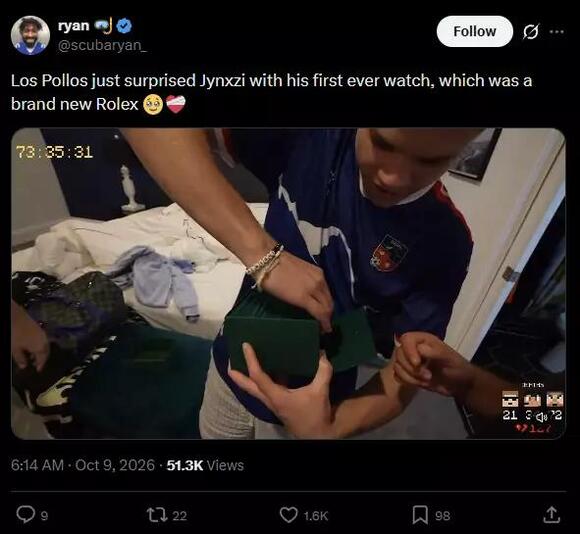 Streamer Surprises Jynxzi With a Brand-New Rolex After Completing Their ...