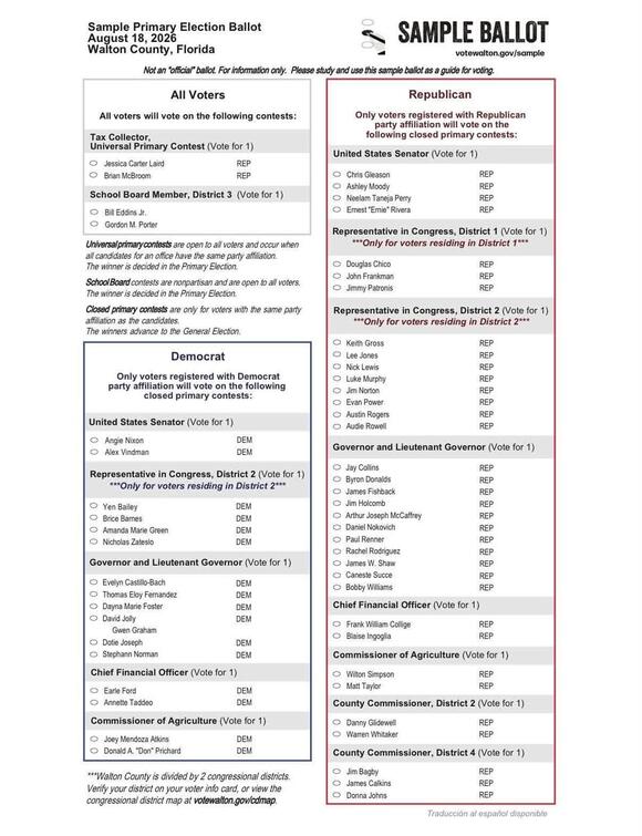 Sample Ballots Available for Walton Primary Election - NewsBreak