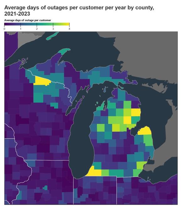 A map of Michigan power outage severity, just in time for spring storms