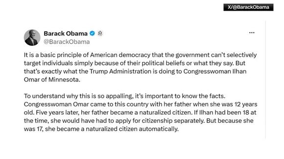Obama calls investigation into Rep. Ilhan Omar ‘appalling’
