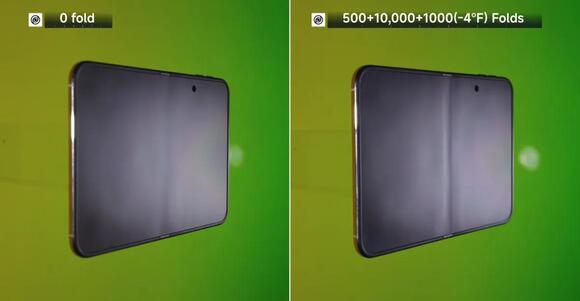 The iPhone Duo's crease gets a lot more visible after 10,000 folds.