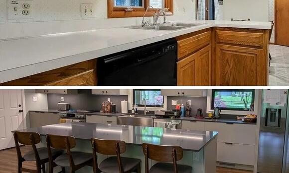 Flat IKEA Cabinets Replaced The Heavy Oak Cabinets In This Narrow ...