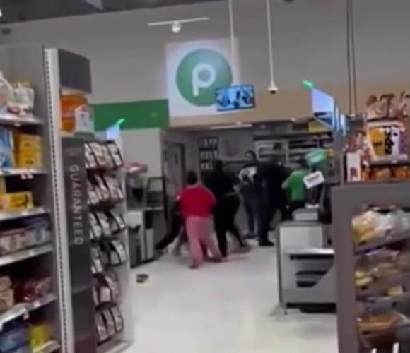 Supermarket hellscape sees shirtless man rip down shelf to attack ...
