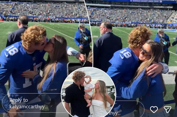 J.J. McCarthy had touching sideline moment with wife before Giants breakout