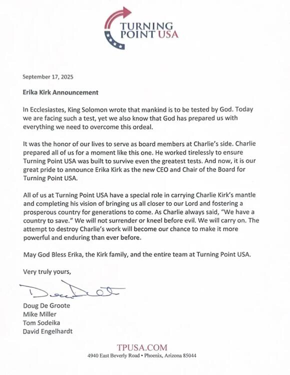 Charlie Kirk’s Widow, Erika, Has Now Become The CEO Of Turing Point USA ...