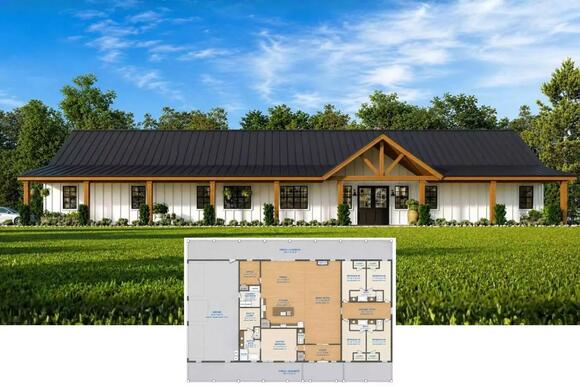 Knowle Lane 5-Bedroom Barndominium House Plan with 5-Car Garage (3,771 ...