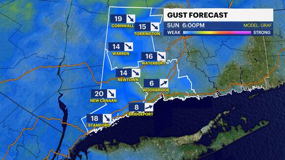 Warm, breezy conditions with a mix of sunshine and clouds in Connecticut