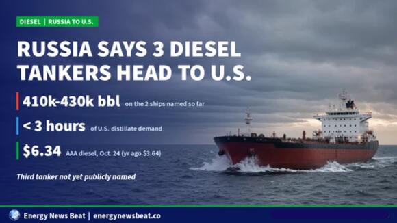 Russia Says Three Diesel Tankers Are Headed for the U.S.. The Two We Can Name Carry About 410,000 to 430,000 Barrels, Less Than 3 Hours of American Demand