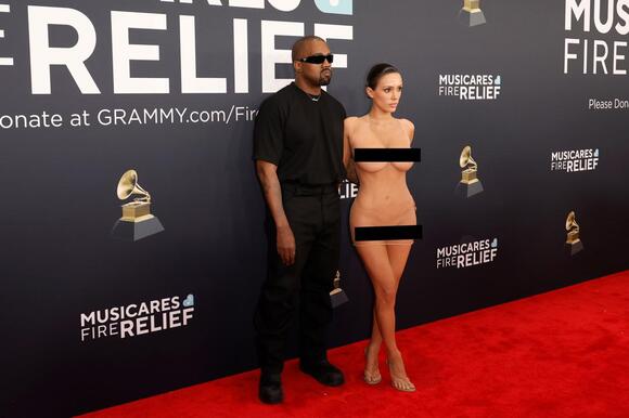 kanye wife sheer dress uncensored YE WEST AND BIANCA CENSORI'S GRAMMYS LOOK: X-RATED OR JUST X-TRA?: See-through  dress leaves everyone speechless!