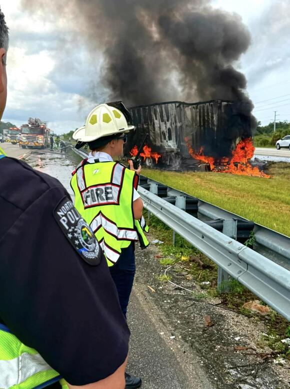Truck crashes, catches fire, backs up I-75 - NewsBreak