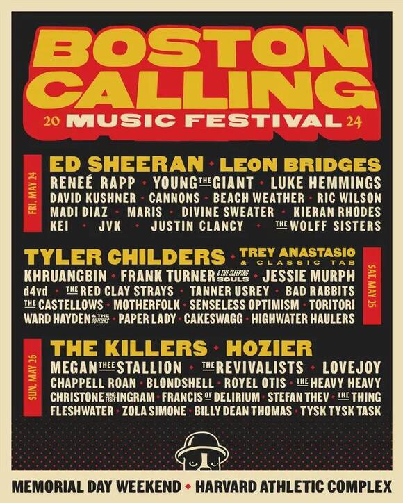 Ed Sheeran, Tyler Childers, Killers: Boston Calling 2024 Lineup ...