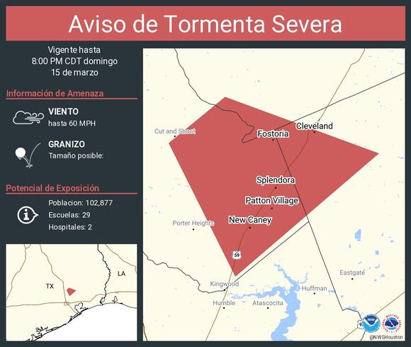 Severe storm warning for Cleveland, Splendora, and Patton Village ...