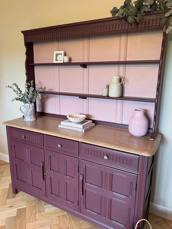 She Painted This Dark Wood Welsh Dresser Two Colors but Left One Large ...