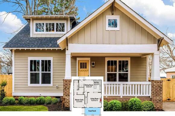 The Murphy 3-Bedroom Craftsman Bungalow House Plan with Front Porch ...