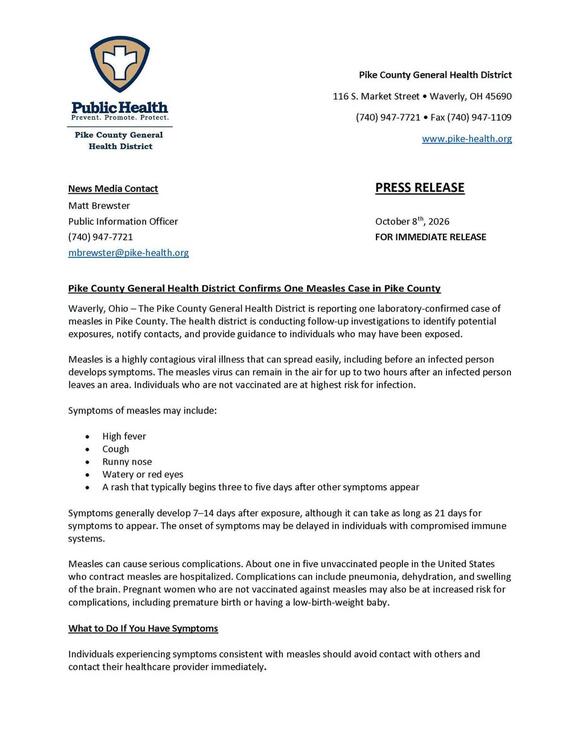 One measles case confirmed in Pike County - NewsBreak