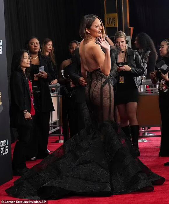 chrissy teigen grammy dress Chrissy Teigen Goes Sheer in Christian Siriano Dress at Grammys 2025