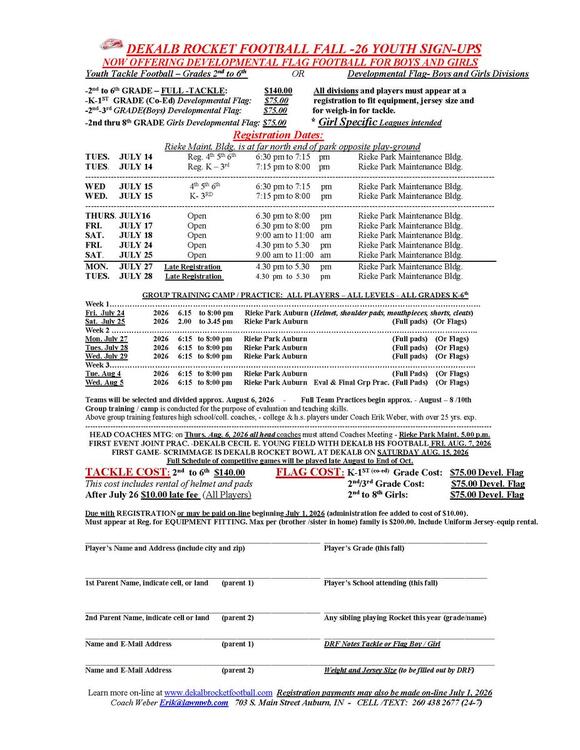 DeKalb Rocket Football Fall 2026 Registration Open - NewsBreak