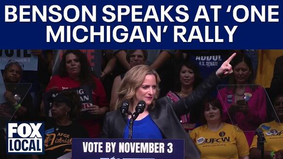 Jocelyn Benson speaks at ‘One Michigan’ election rally ahead of Obama