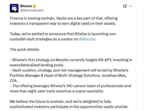 Bitwise to launch onchain vaults via Morpho - NewsBreak