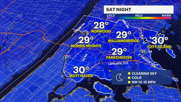 Morning snow followed by windy conditions and late-day sun in The Bronx ...
