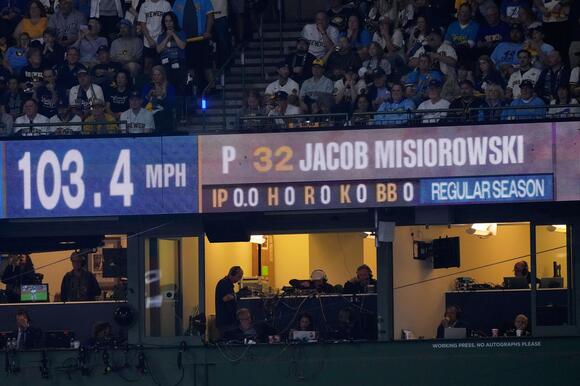 Brewers’ Jacob Misiorowski sets World Series velocity record on his first pitch