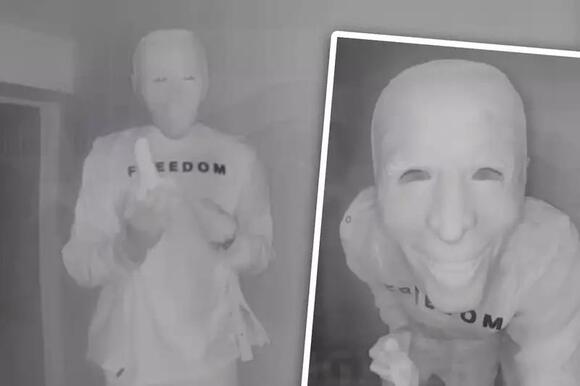 Man dressed in Joe Biden mask chews a banana outside Texas woman's door ...